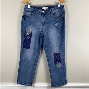Embroidered patchwork jeans